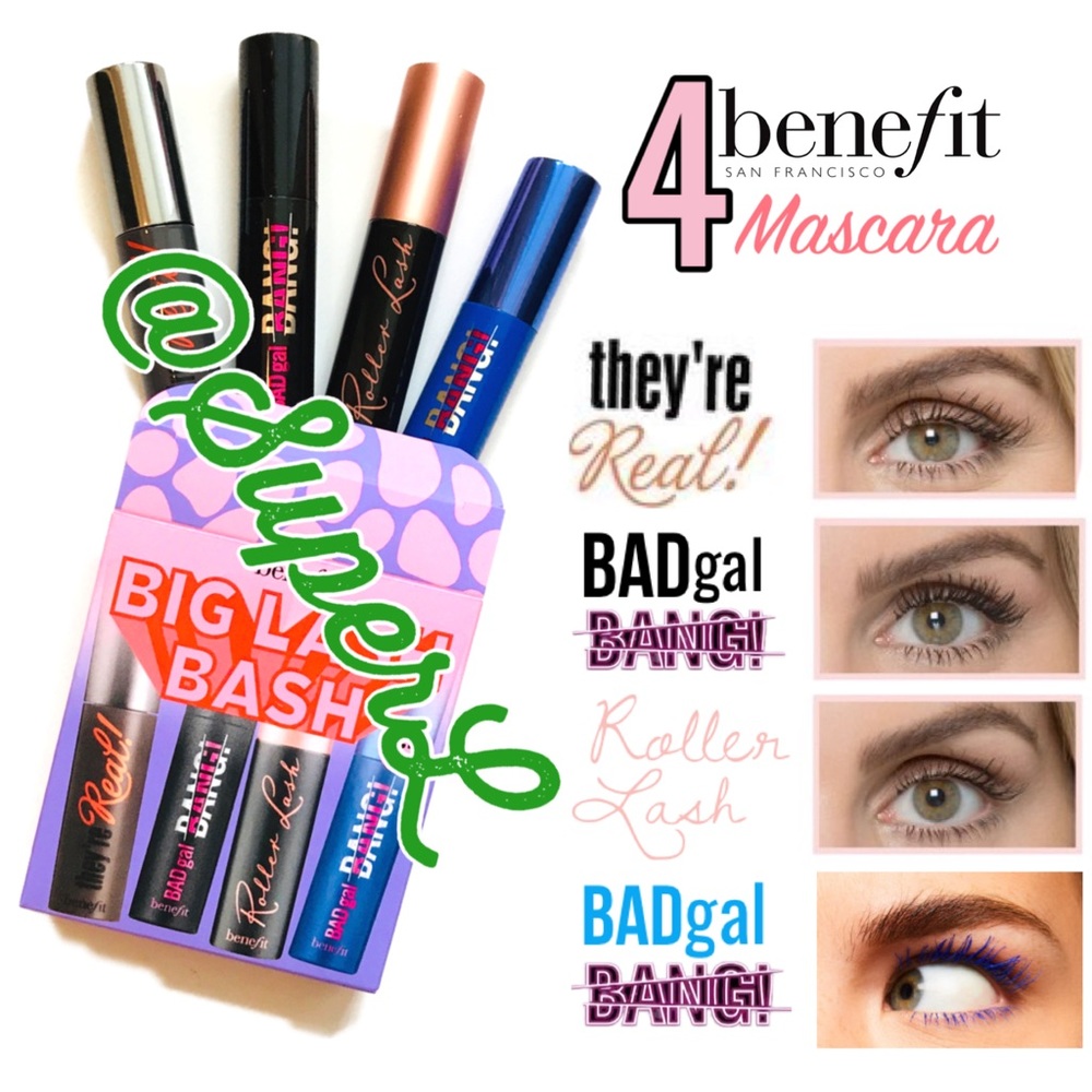 4 NEW Benefit Mascara They’re Real Bad Gal BANG Roller Lash Black Blue